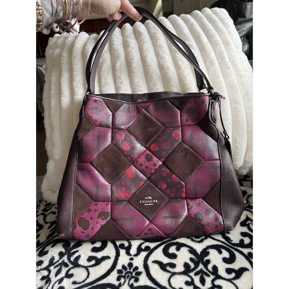 ❤️💜 Coach Edie 31 in Burgundy Purple Patchwork Leather 💜❤️